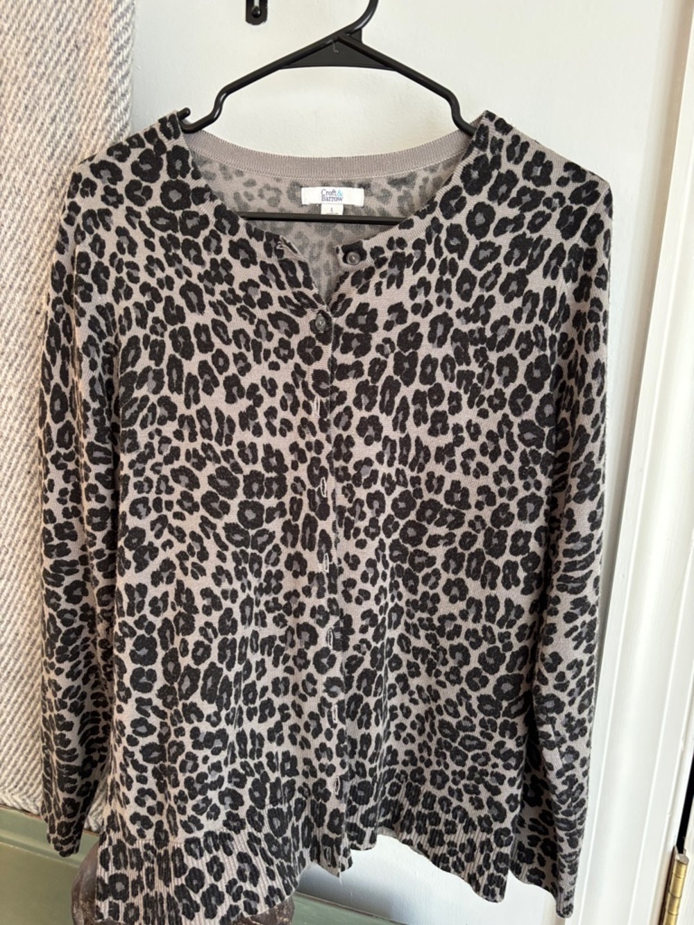croft & barrow Taupe and Black Leopard Button Cardigan